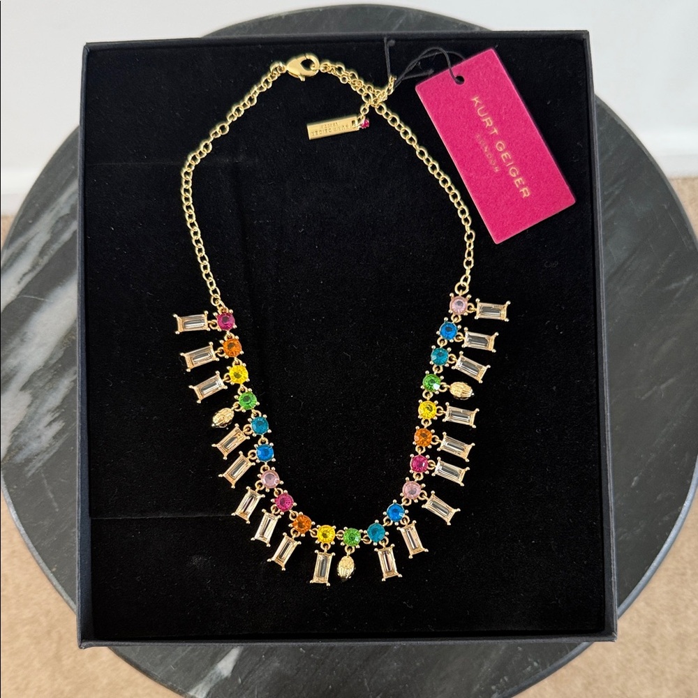 Kurt Geiger- Rainbow Gold Tone Crystal Collar Necklace- NWT